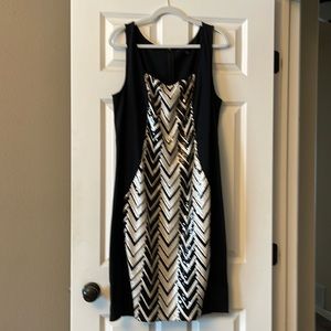 sheath style zip back closure sequin detail . No lining, Square neckline